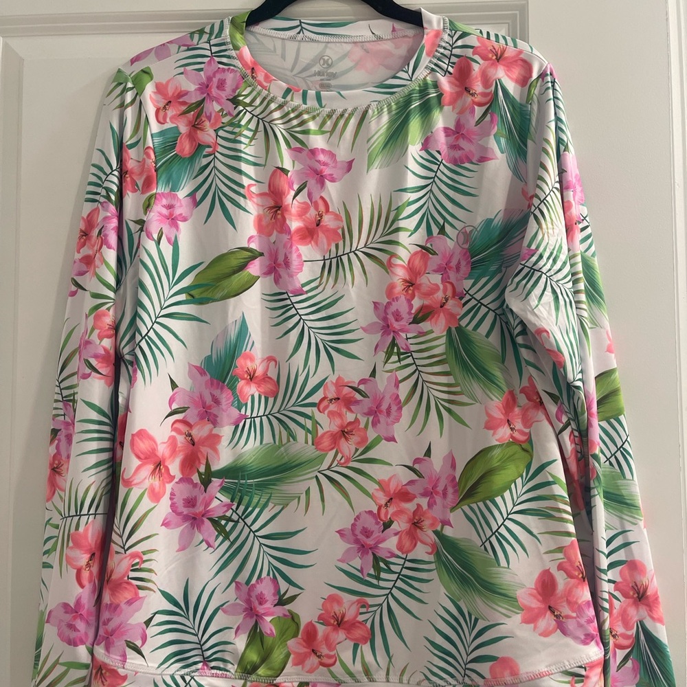 Hurley Pink and Green Floral Swimshirt